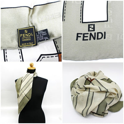 FENDI Silk Scarf Muffler Khaki x Ivory Belt Pattern AB Rank  Women's