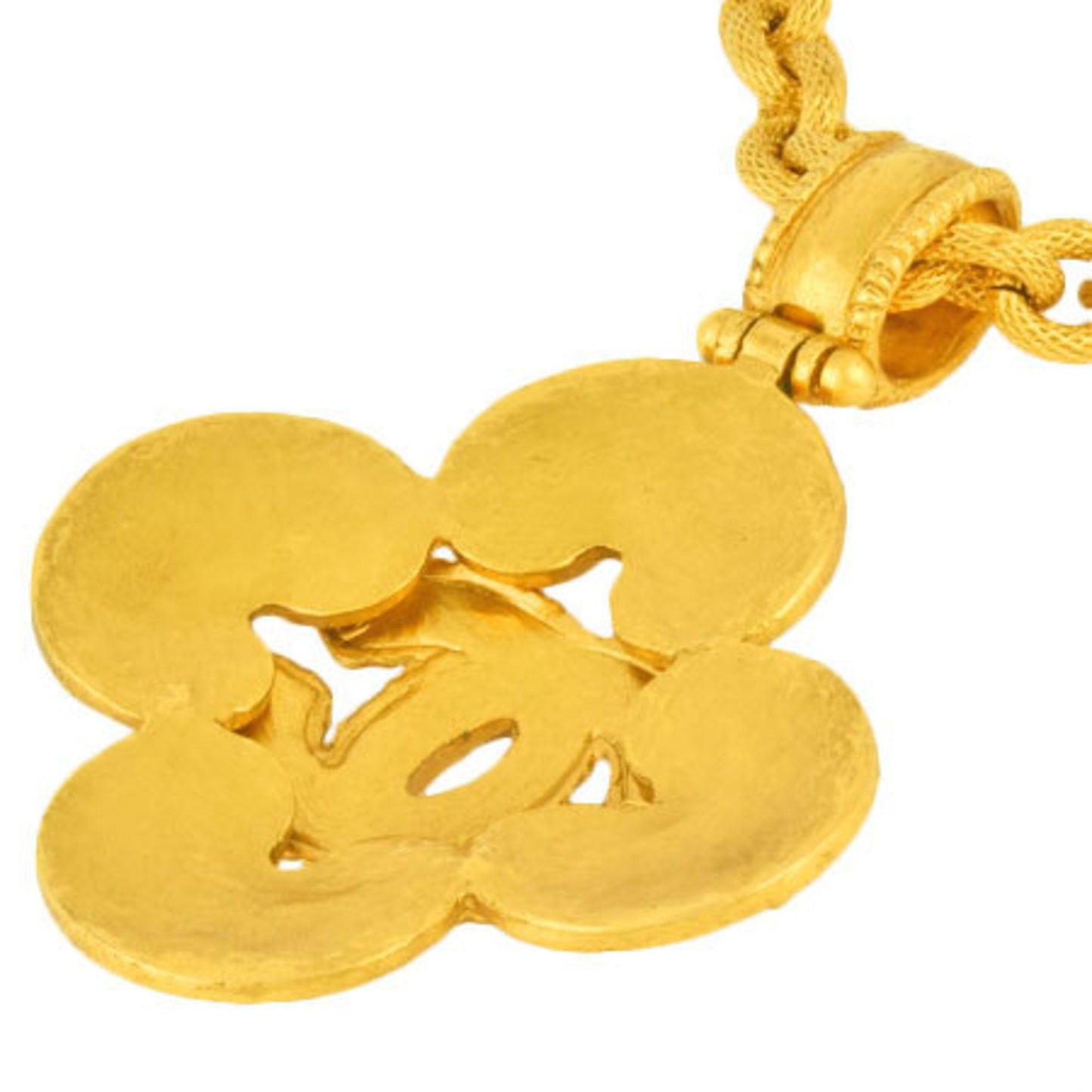 Chanel Coco Mark Clover Necklace Metal Gold 96A