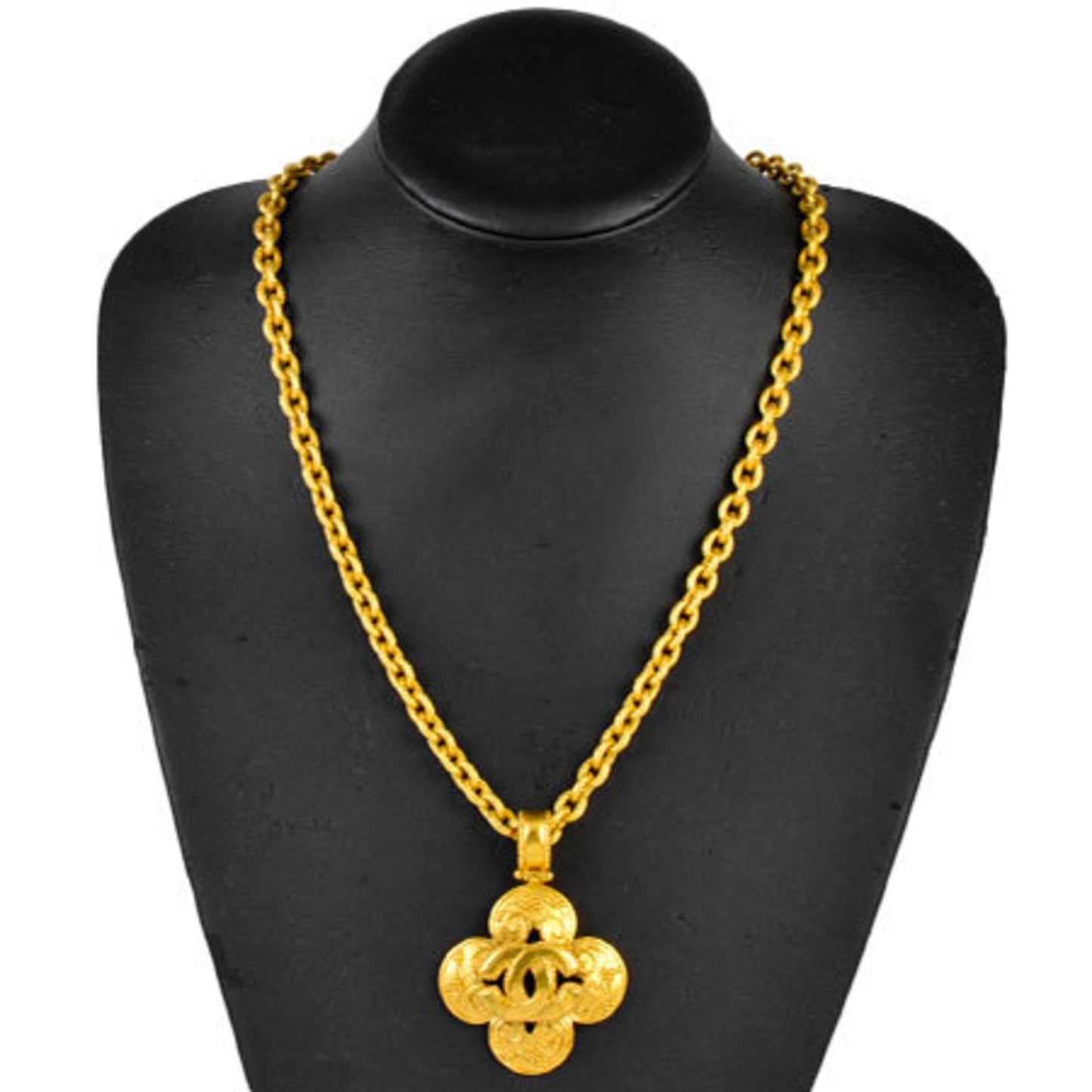 Chanel Coco Mark Clover Necklace Metal Gold 96A