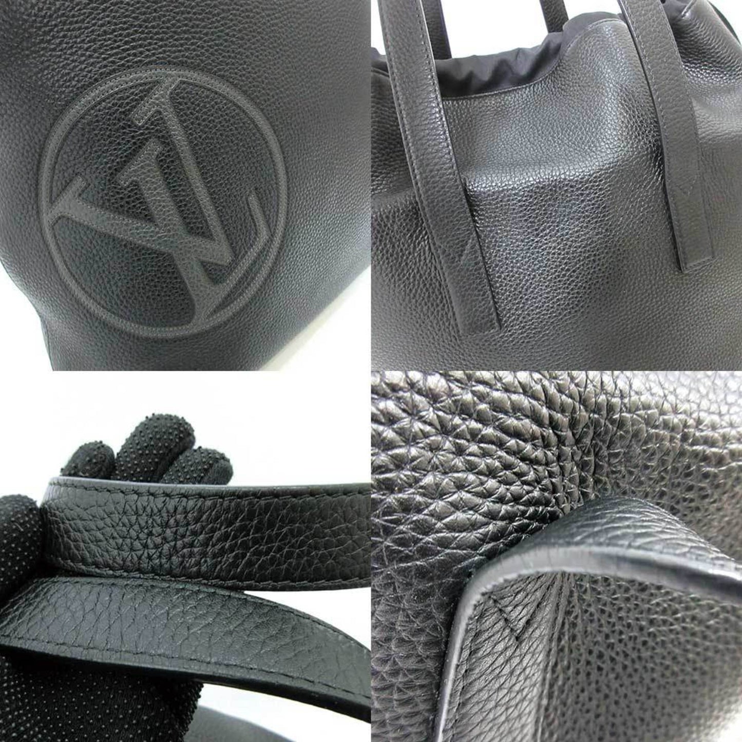 Louis Vuitton Bag Cover Light Drawstring Tote Black Semi-Shoulder LV Circle Men's Taurillon Leather M55000