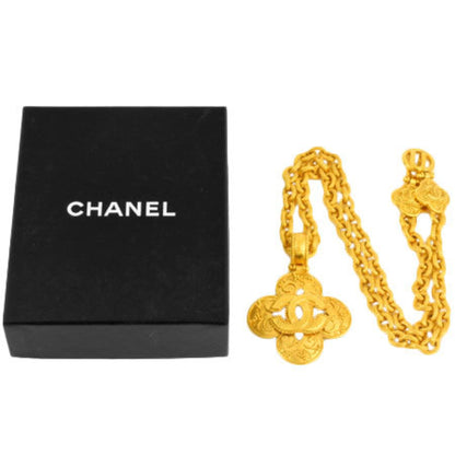 Chanel Coco Mark Clover Necklace Metal Gold 96A