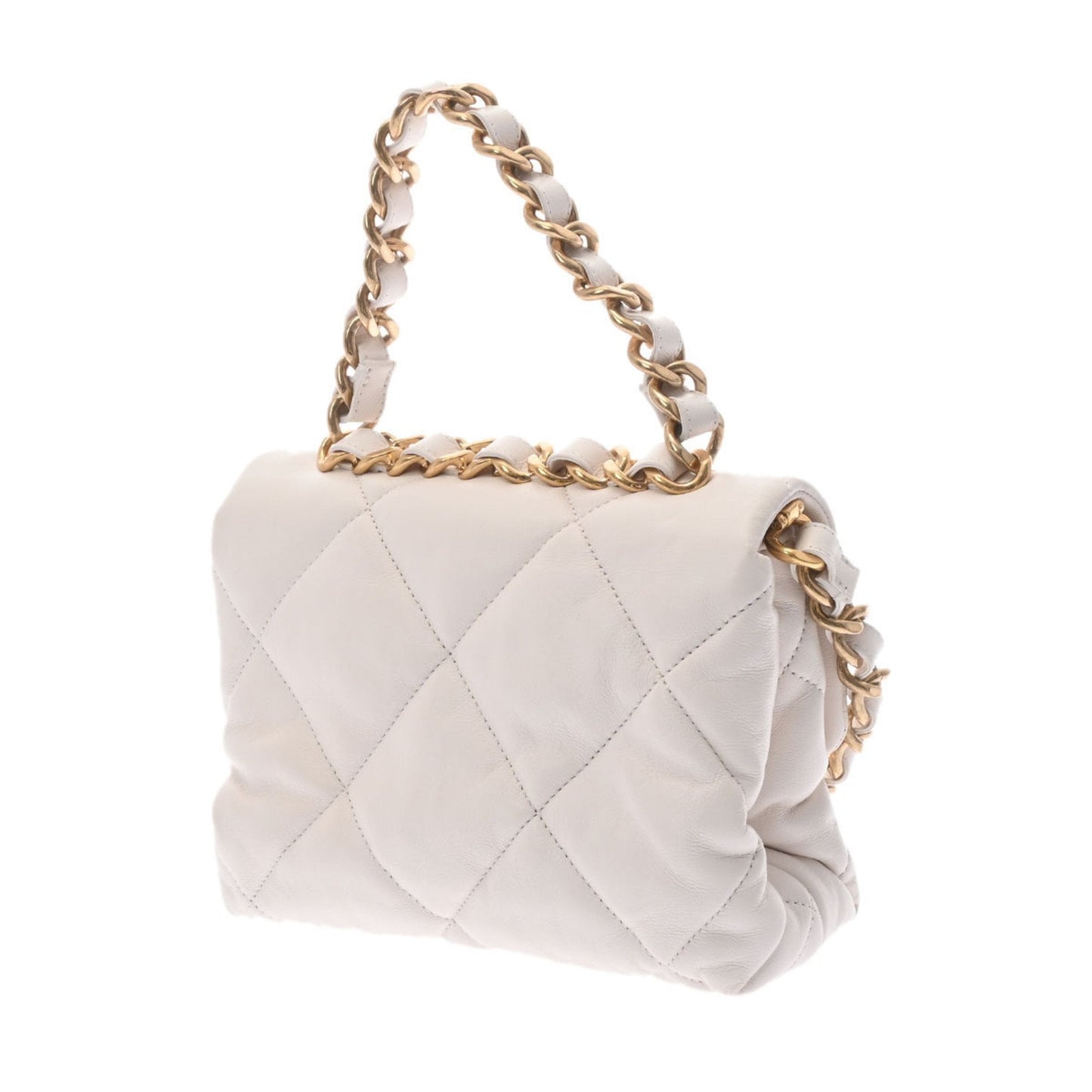 CHANEL 19 Chain Shoulder White Ladies Lambskin Handbag