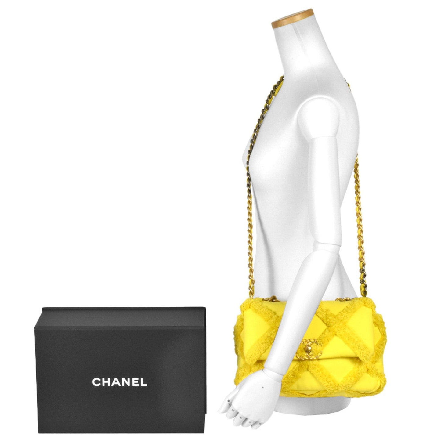 CHANEL 19 Matelasse Chain Shoulder Bag No. 30 Canvas Leather Yellow