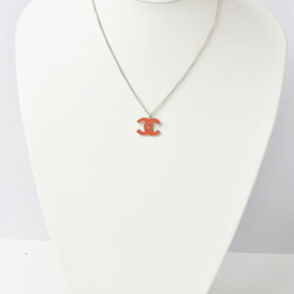 Chanel necklace/pendant CHANEL coco mark/CC coral orange/silver