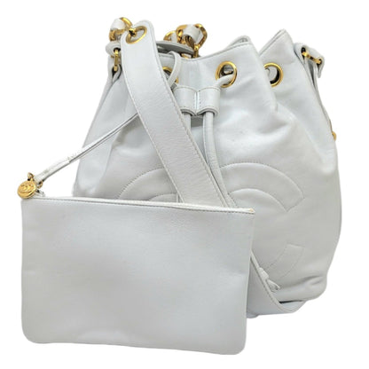 CHANEL drawstring shoulder one bag white gold metal fittings G leather handbag ladies