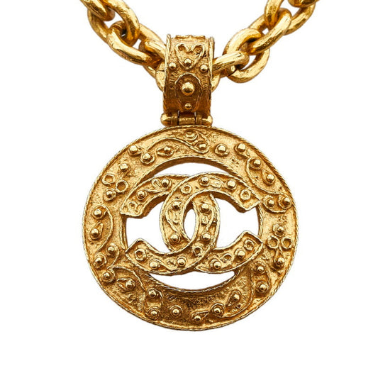 CHANEL coco mark round necklace gold plated ladies