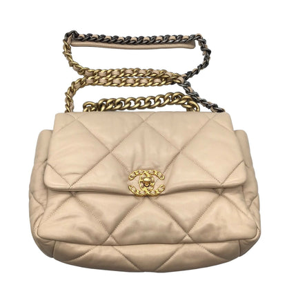 Chanel 19 Nineteen Large Bag 2WAY Chain Shoulder Lambskin Beige Vintage