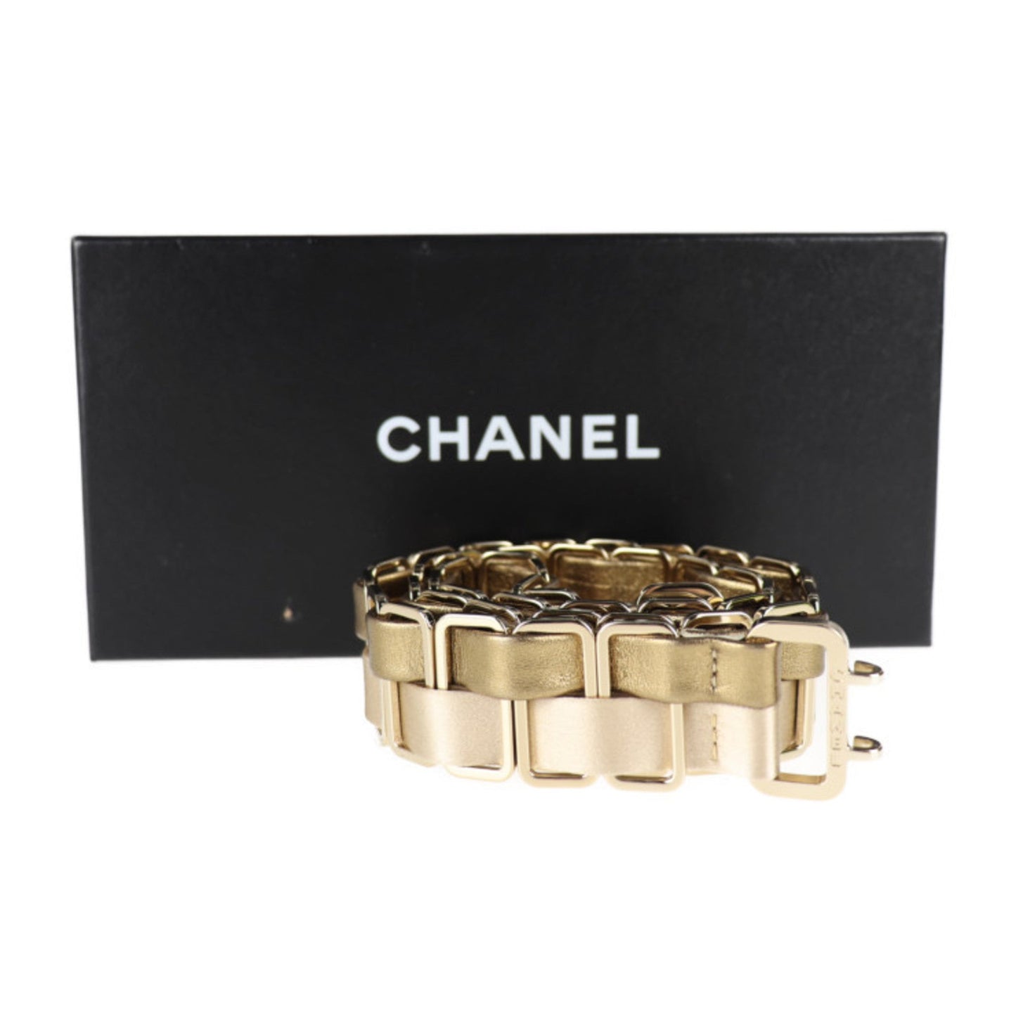 CHANEL belt notation size 80/32 leather satin metal gold 04A fashion