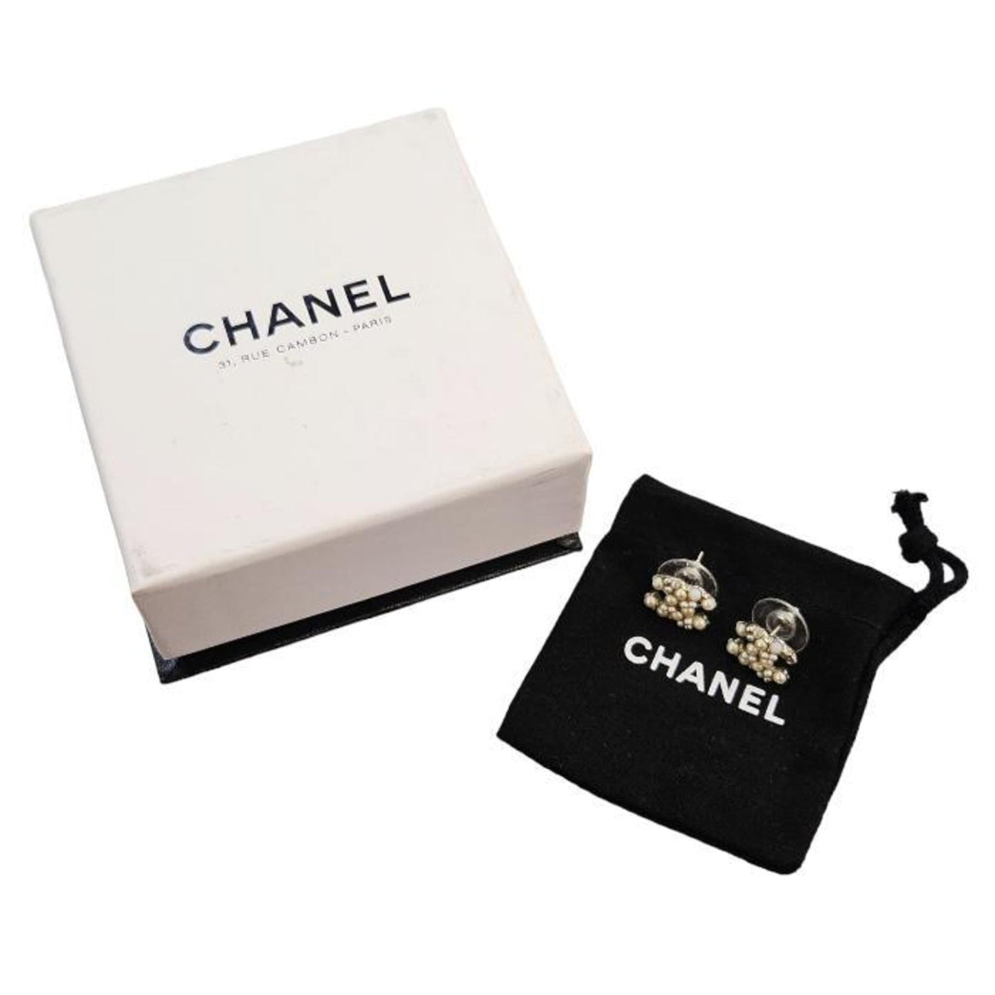 CHANEL imitation pearl here mark earrings