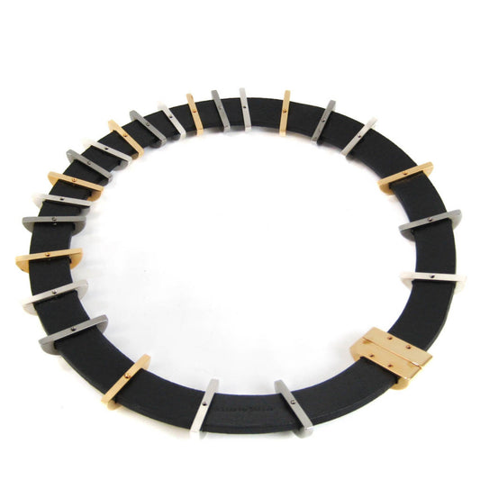 FENDI COLLANA C 8AG288 Leather,Metal Women's Choker Necklace [Black,Gold,Silver]