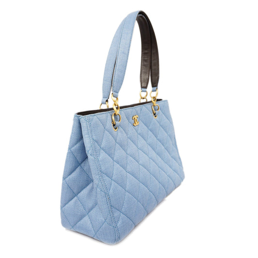 CHANEL   Matelasse Natural Women's Straw Tote Bag Blue