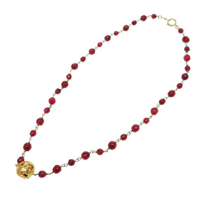 Chanel Vintage Coco Mark Red Stone Necklace Accessories