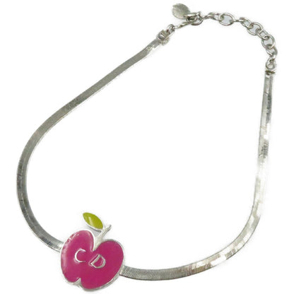 Christian Dior Choker Necklace Apple Pink Silver Metal 0157