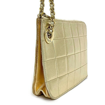 CHANEL Clutch Bag Gold Chocolate Bar Leather Lambskin 7th  Handbag Chain Quilted Ring Women's Lattice