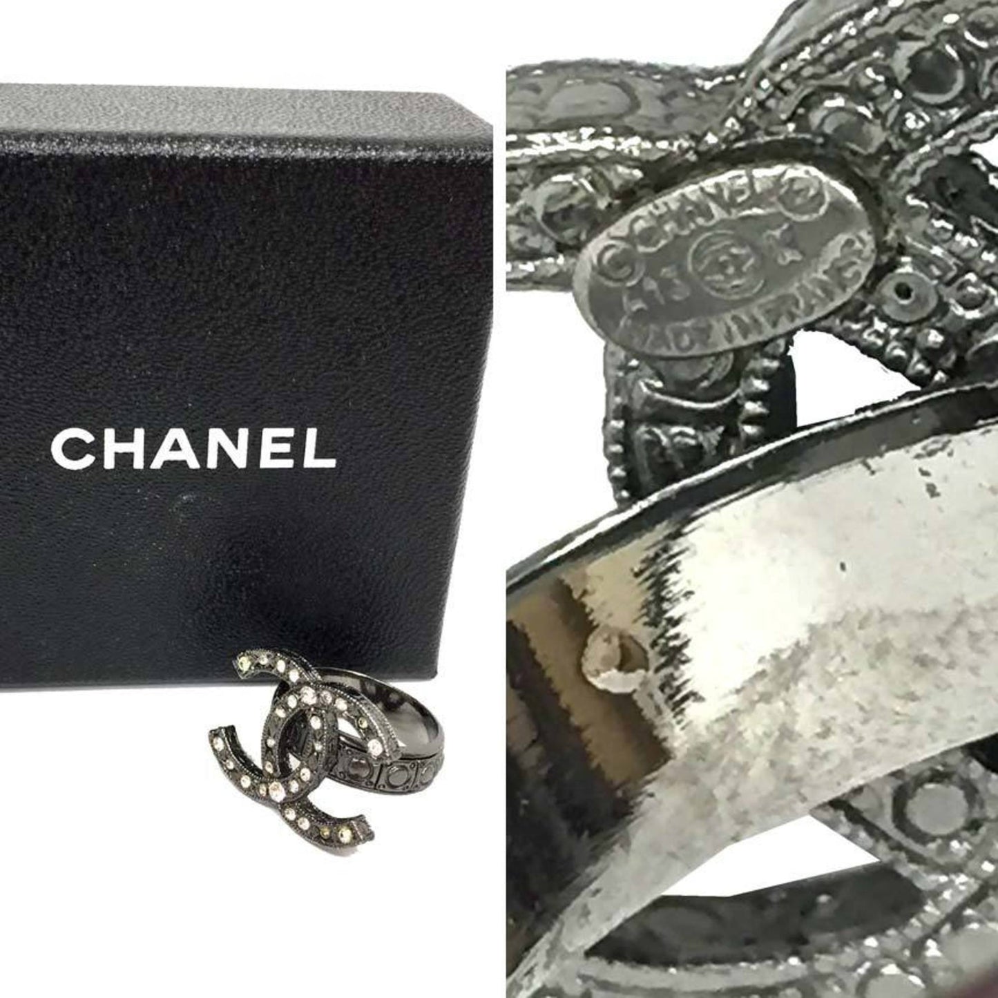 CHANEL Coco Mark Ring Rhinestone Japan Size 12 Silver Color A13 K Chanel aq5098