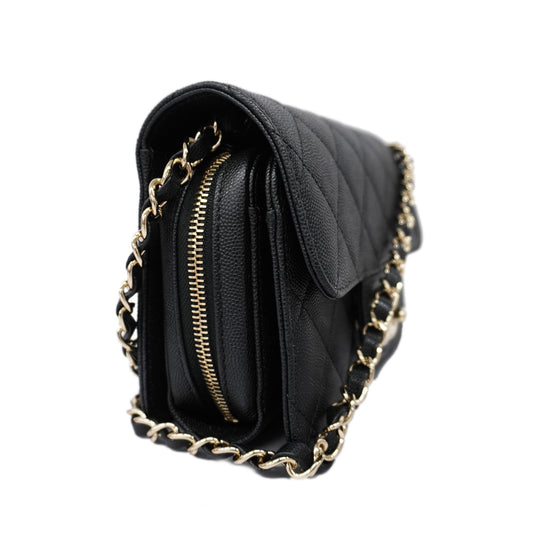 CHANEL   Matelasse Chain Shoulder Women's Caviar Leather Shoulder Bag Black