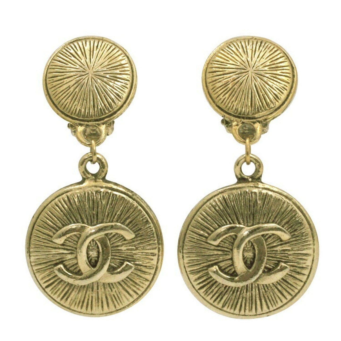 Chanel Earrings Gold Coco Mark GP CHANEL Swing Coin Women's Circle