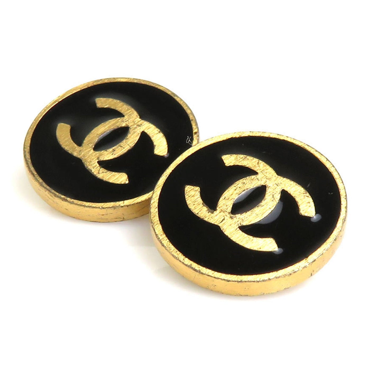 CHANEL Earrings Coco Mark Metal/Enamel Gold/Black Women's