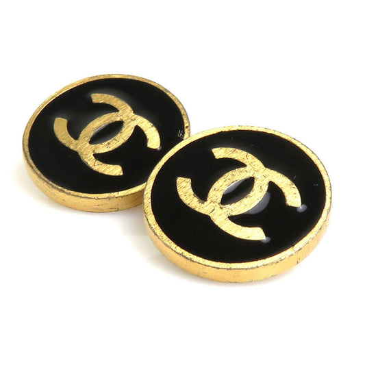 CHANEL Earrings Coco Mark Metal/Enamel Gold/Black Women's