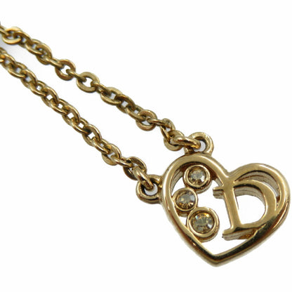 Christian Dior Necklace Heart Motif Metal Rhinestone Gold 0038Cristian