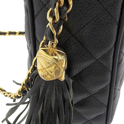 Chanel matelasse here mark fringe shoulder bag caviar skin black with seal No. 2