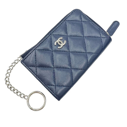 CHANEL Classic Zip Matelasse Coin Case Card Key Ring Purse Navy Lambskin Coco Mark Wallet A68943 Women's Men's 2