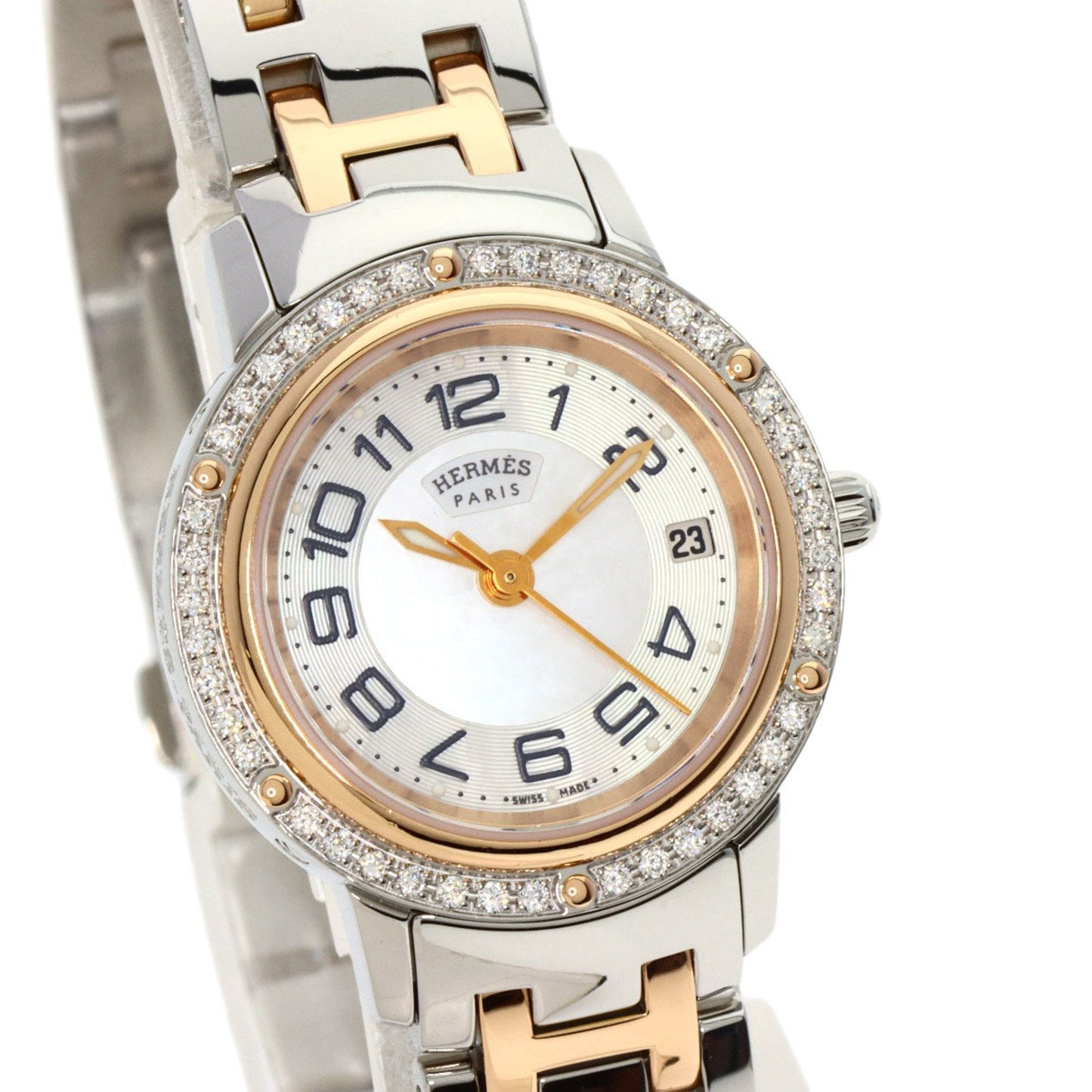 HERMES CP1.222 Clipper Bezel Diamond Watch Stainless Steel/PGPxSS/Diamond Women's