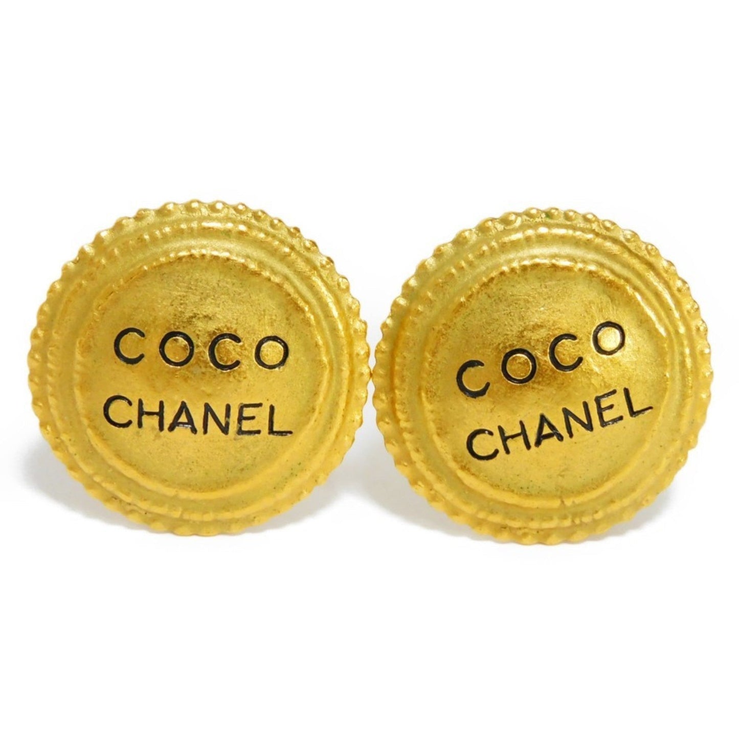 CHANEL Earrings Round Large COCO GP Black Gold 94A Vintage Clip-on Logo Women's Accessories Jewelry