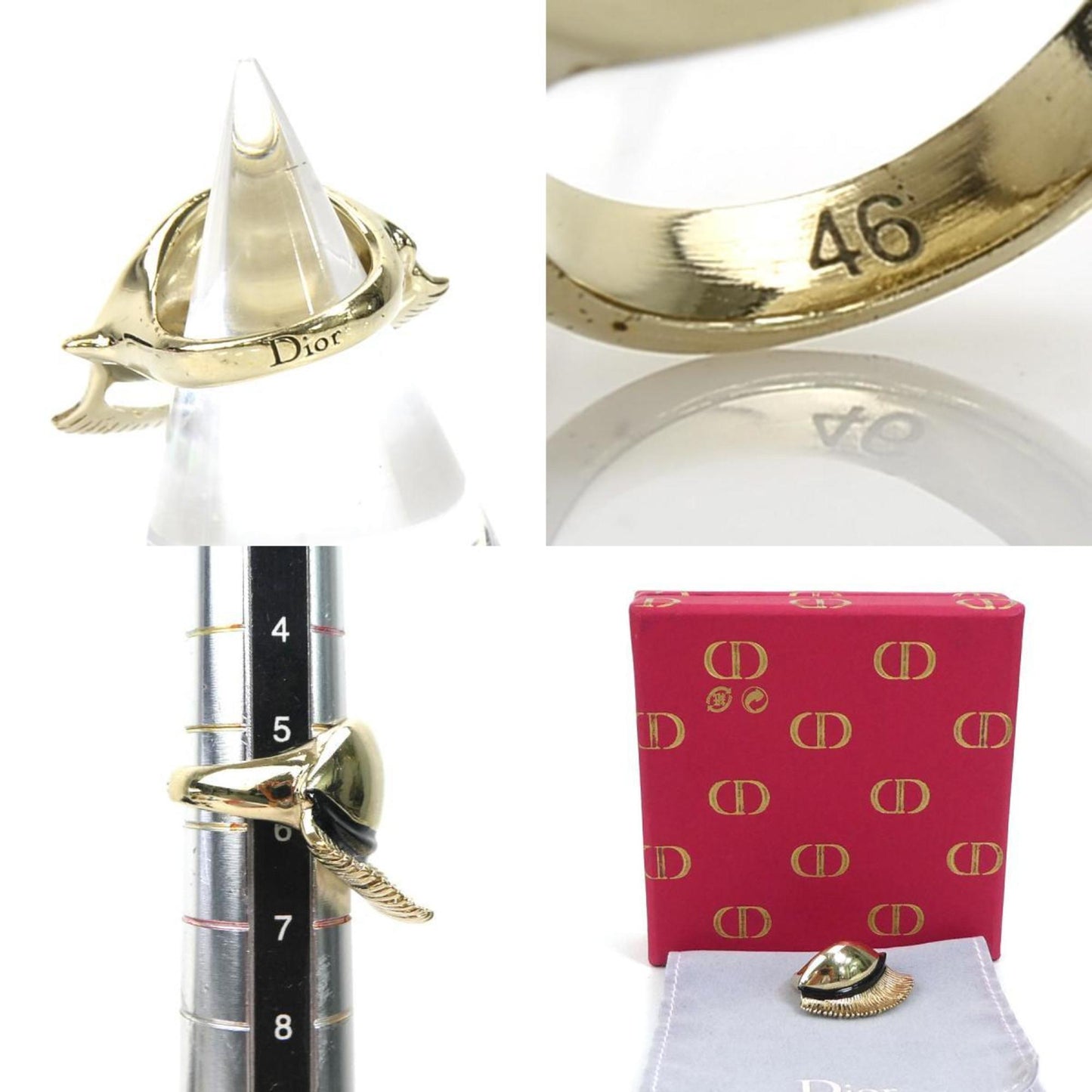 CHRISTIAN DIOR Ring Metal Gold x Black Women's No. 6