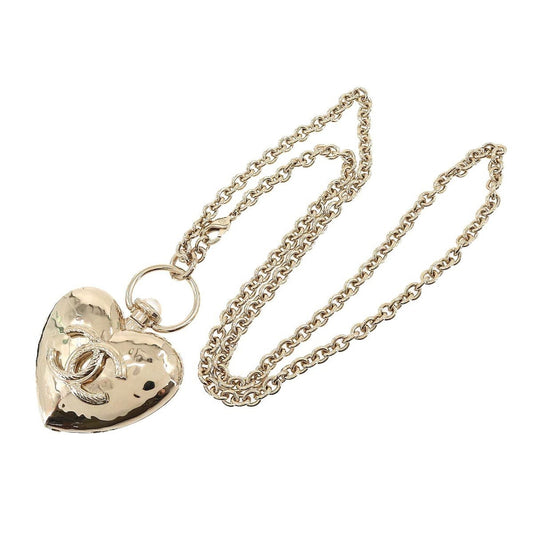 CHANEL Heart Coco Mark Locket Long Necklace Gold B22C Accessories