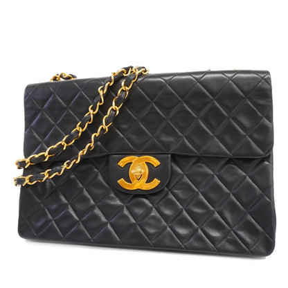 CHANEL   Big Matelasse W Chain Women's Leather Shoulder Bag Black