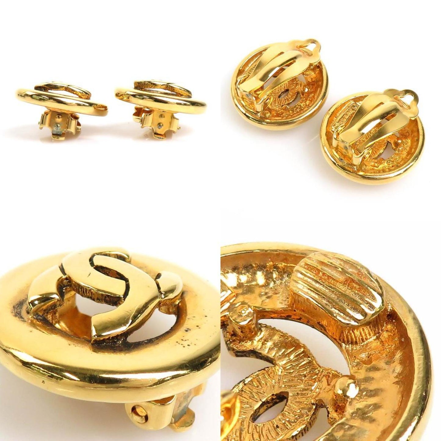 CHANEL earrings here mark metal gold ladies