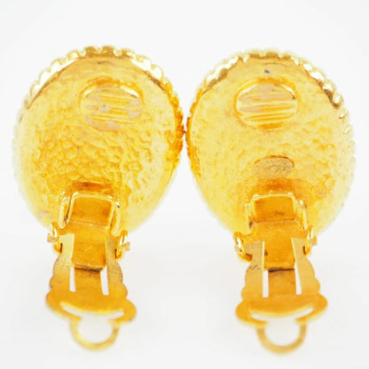 CHANEL oval earrings here mark vintage gold plated 96A ladies