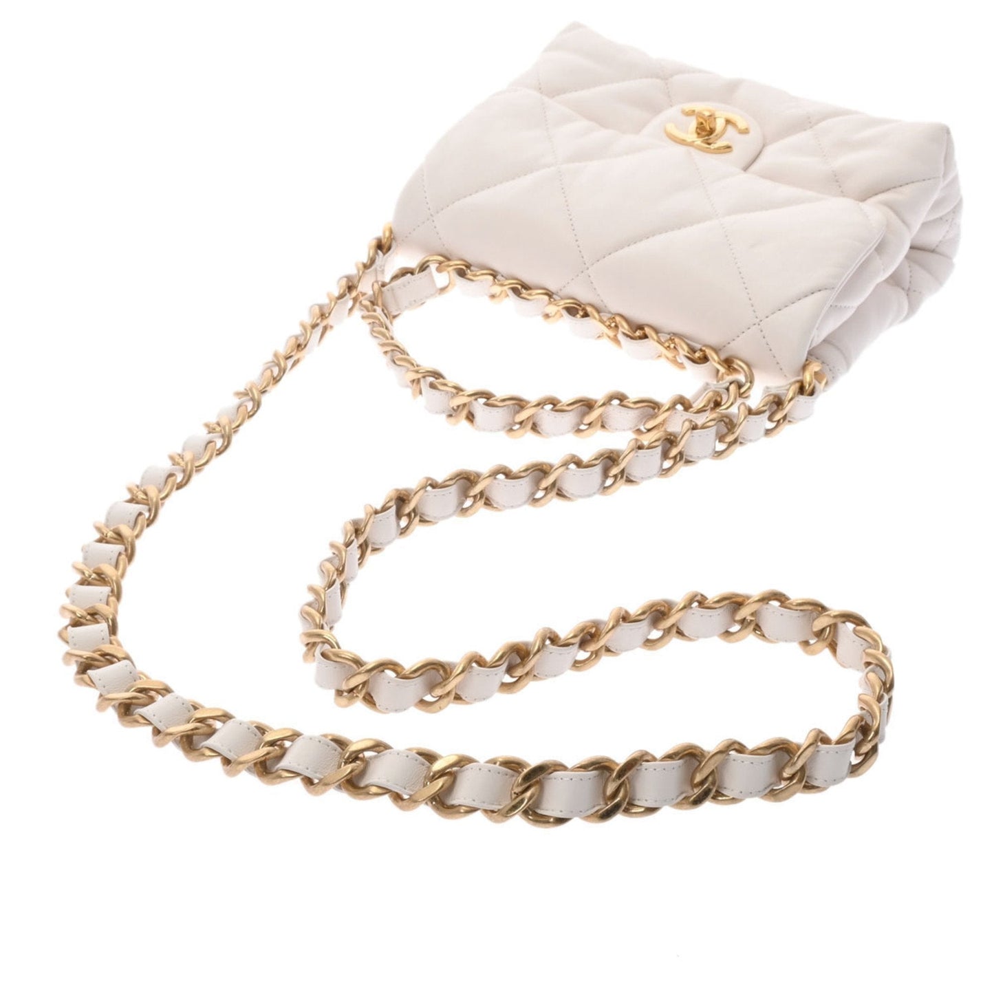 CHANEL 19 Chain Shoulder White Ladies Lambskin Handbag