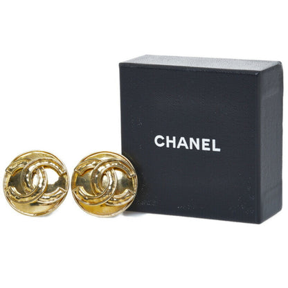 CHANEL Round Coco Mark Earrings Gold Plated Ladies