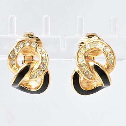 Christian Dior Earrings Rhinestone Black / Gold