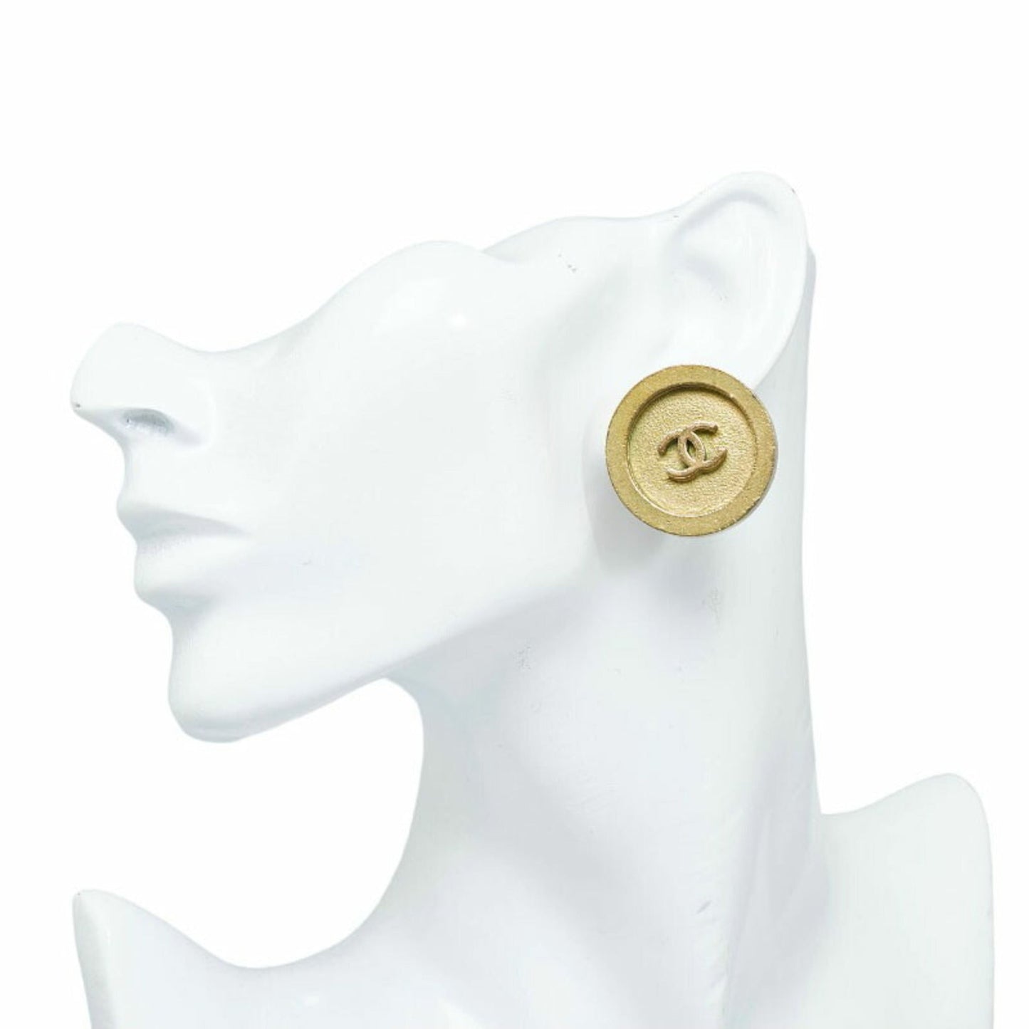 CHANEL Coco Mark Round Earrings Gold Plated Women's