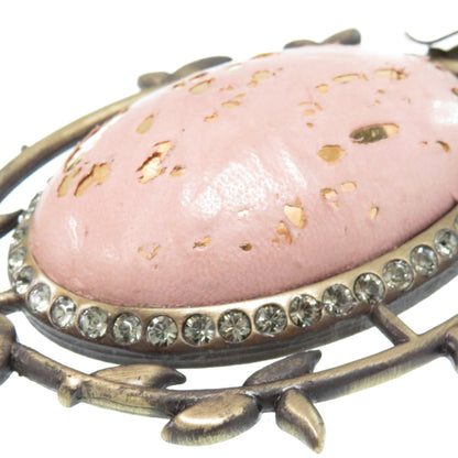 Christian Dior Pendant Necklace Metal Rhinestone Leather Pink Lace Accessory 0317Dior