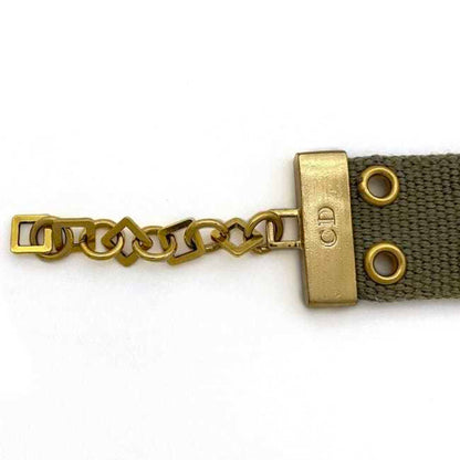 CHRISTIAN DIOR Bracelet Khaki Gold Canvas GP Chain Jacquard Plate Adjuster Accessory