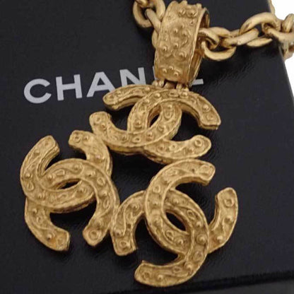 Chanel pendant necklace triple coco mark gold metal material ladies