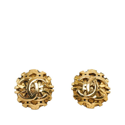 CHANEL coco mark round earrings gold plated ladies