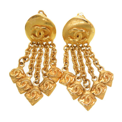 Chanel Coco Mark Fringe Gold Earrings Vintage Accessories