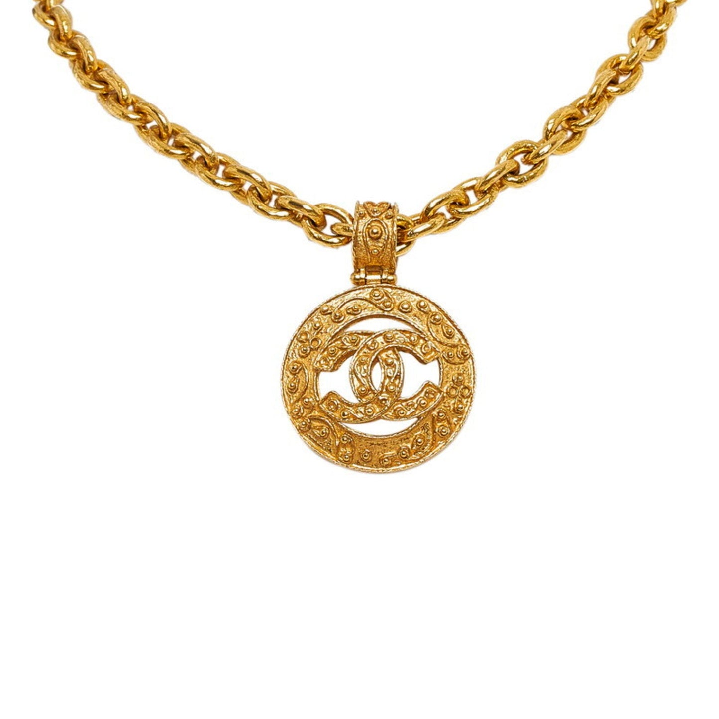 CHANEL coco mark round necklace gold plated ladies