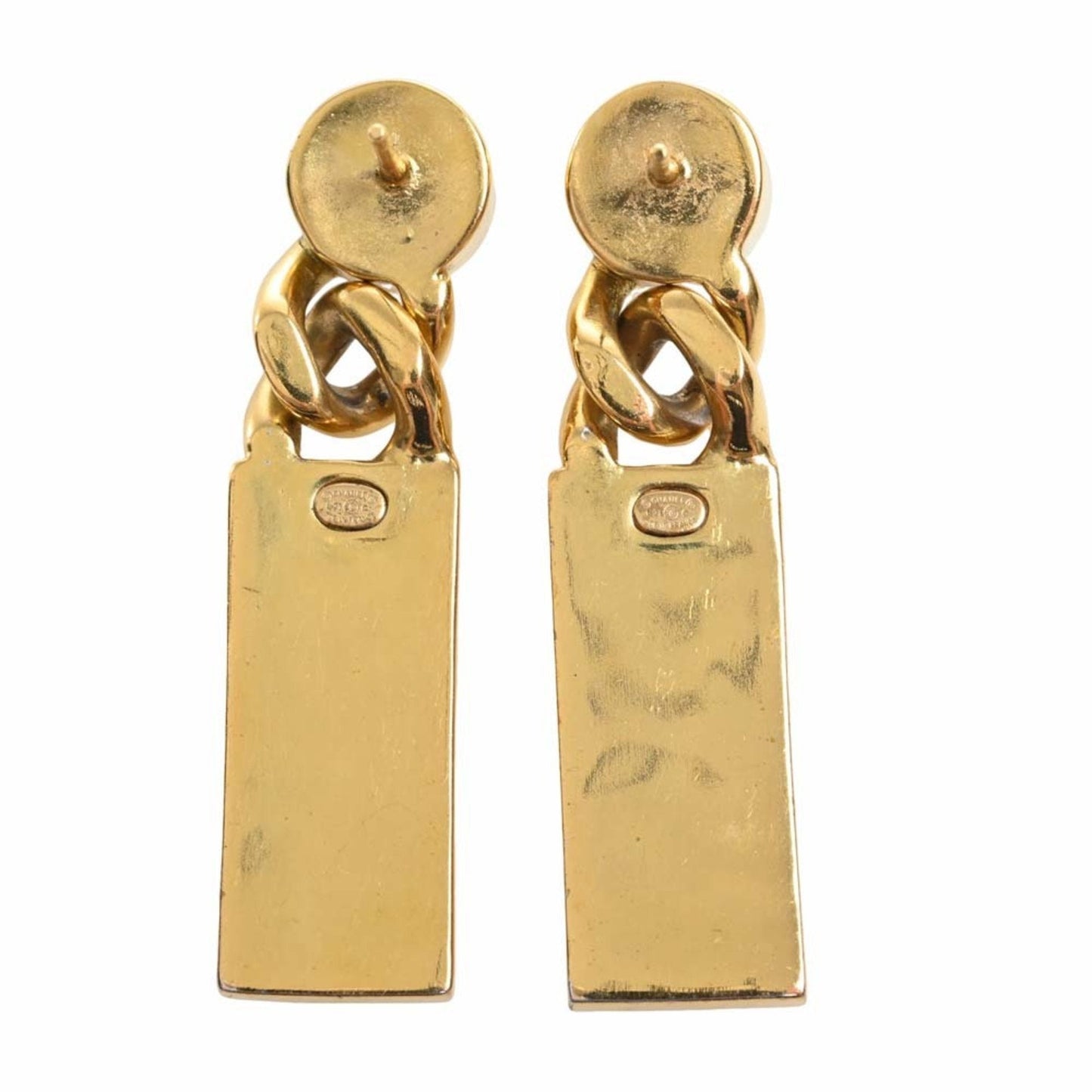 CHANEL Rhinestone plate earrings gold ladies