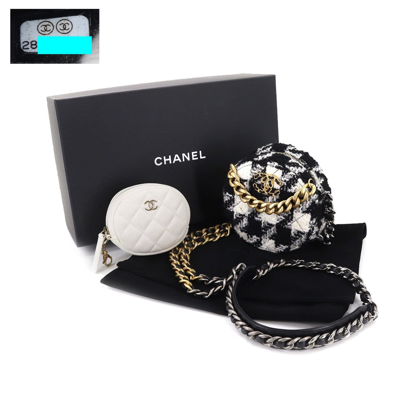 Shoulder Bag with the Chanel 19 chain shoulder bag tweed leather houndstooth black white AP0986 porch