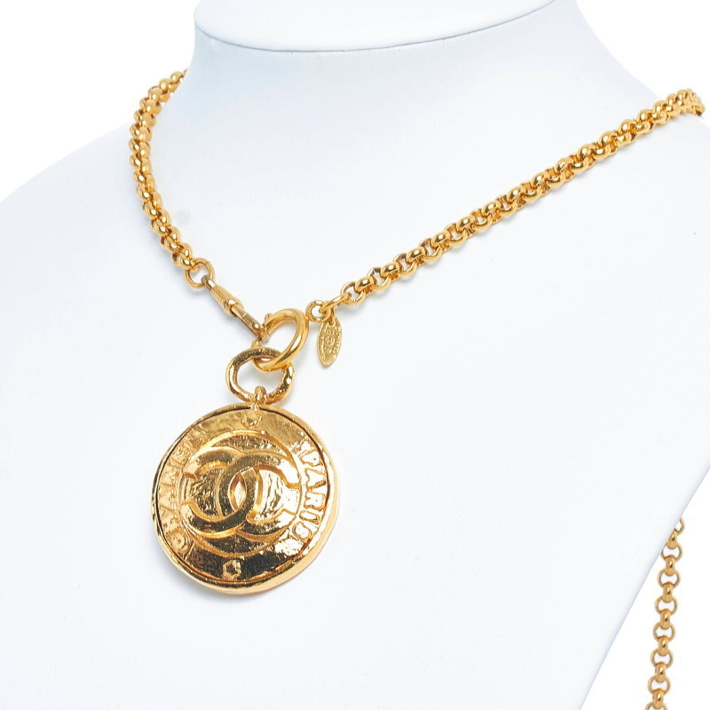 CHANEL coco mark mirror necklace gold plated glass ladies