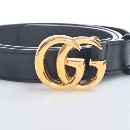 GUCCI Leather Double G Buckle Belt #70/28 409417 Black 83cm Women's