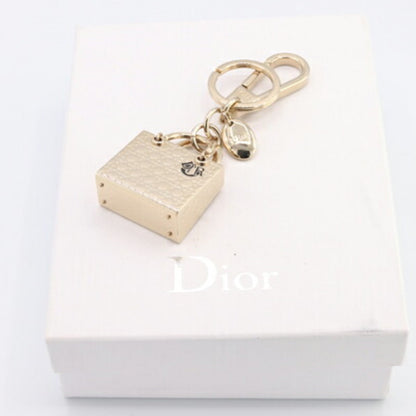 CHRISTIAN DIOR Dior Keychain Lady Motif Gold Metal Bag Charm Key Ring Ladies Canage Stitch