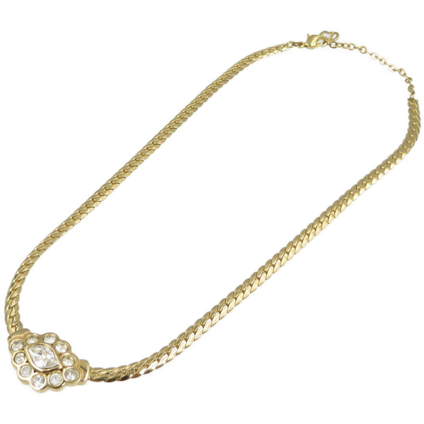 CHRISTIAN DIOR Metal Rhinestone Gold Necklace Choker