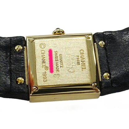 CHANEL Watch Ladies Matelasse Quartz 750YG Leather H0109 Gold Black Square Polished